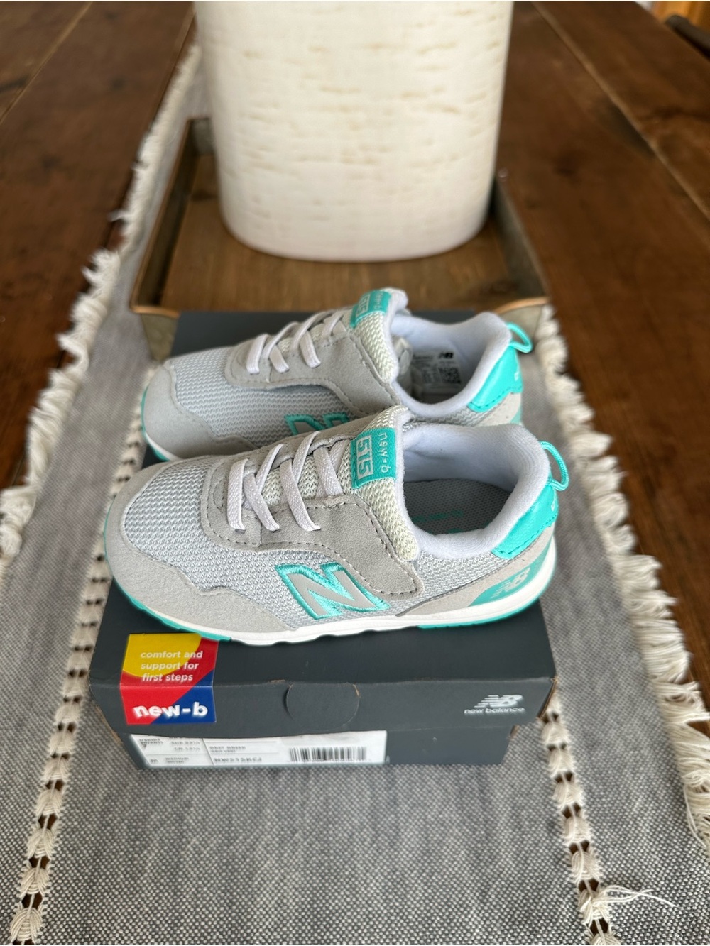New Balance Kids' 515 Grey & Teal Casual Sneakers - Picture 6 of 7